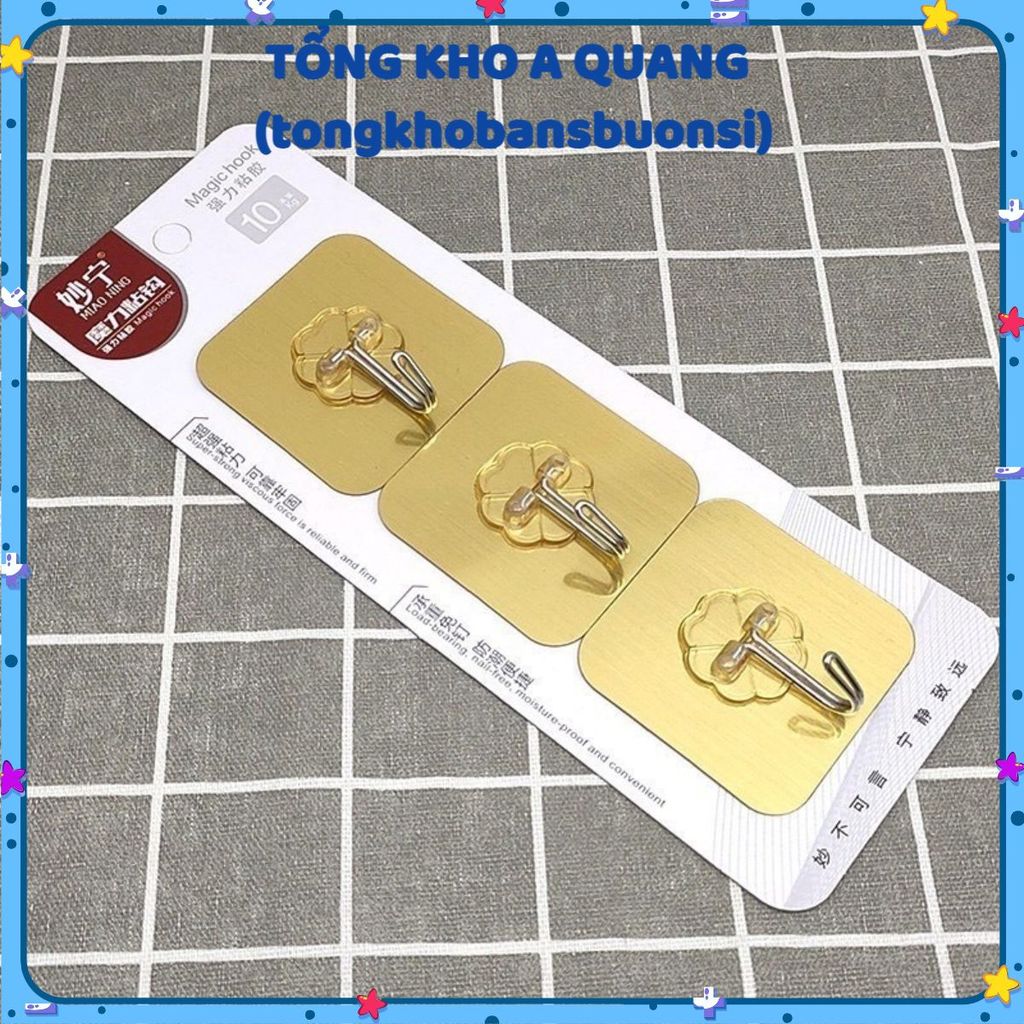 [COMBO 10] Set 1 Vỉ 3 Móc Dán Tường Chịu Lực Siêu Dính Màu Vàng BẠC - MOCDANSIEUDINH