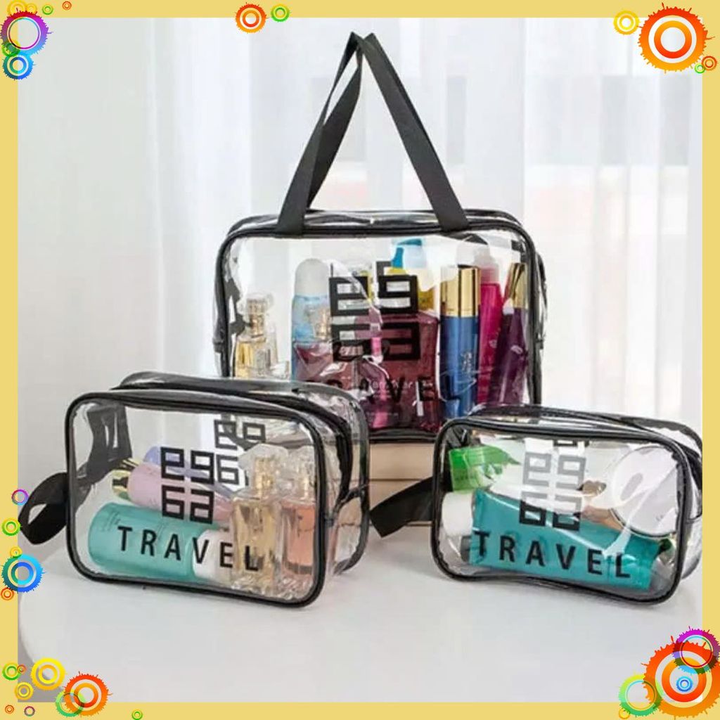 Set Túi Đựng Mỹ Phẩm Trong Suốt 3 Size-Túi Du Lịch Chống Thấm Nước Gấp Gọn - COMBO 3 TÚI TRONG SUỐT ĐỰNG ĐỒ TRANG ĐIỂM