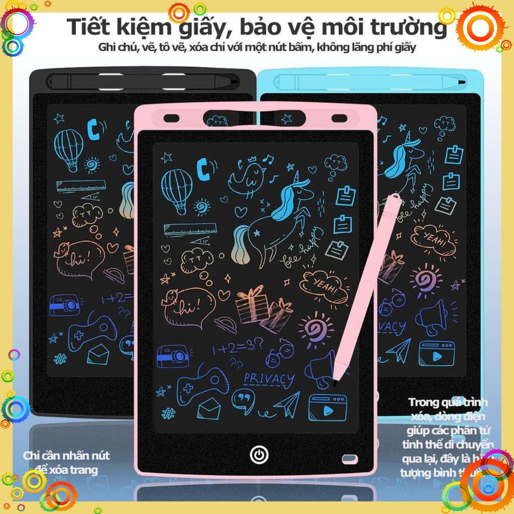 Bảng Viết Thông Minh LCD Đa Sắc Tự Xóa 8.5 Inch 10 Inch 12inch Cho Bé Tập Vẽ - BẢNG VIẾT NEW