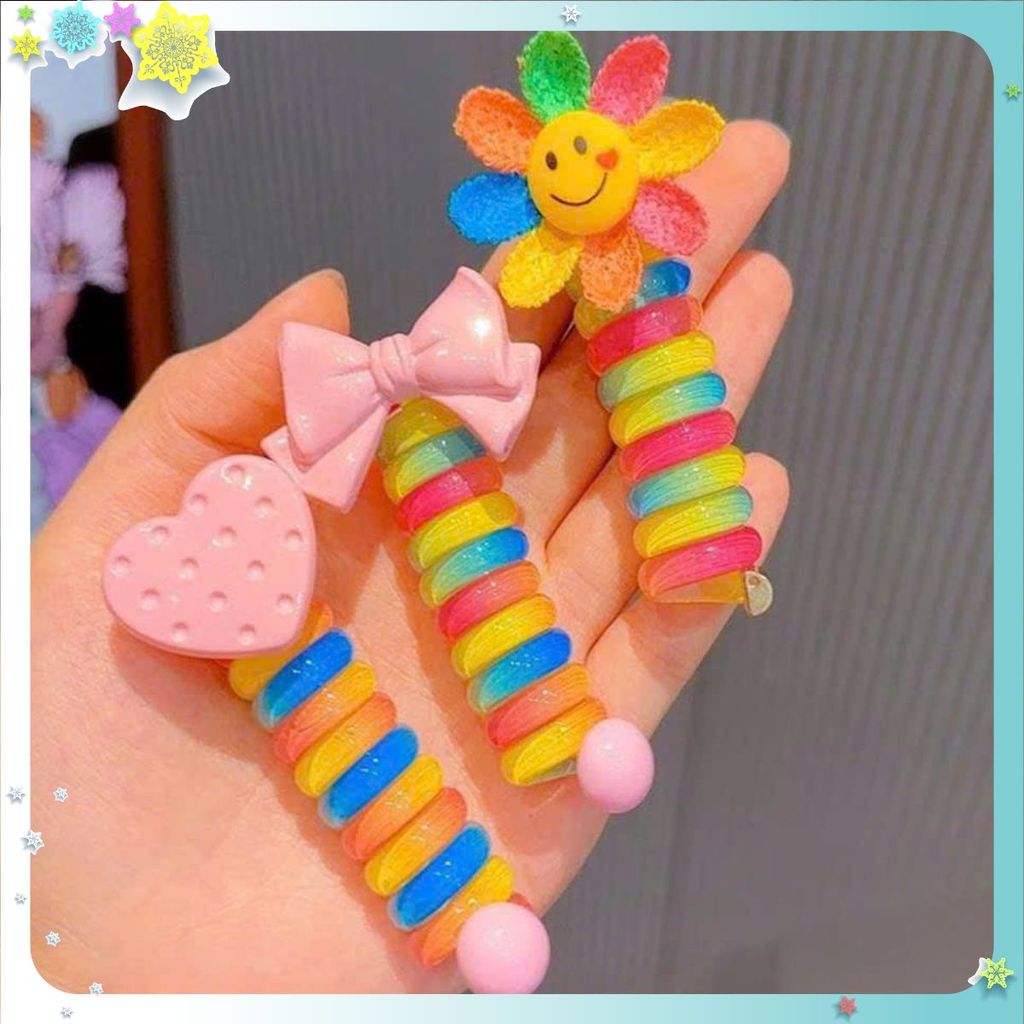 [COMBO 10] DÂY BUỘC TÓC LÒ XO CHO BÉ GÁI - Dây Lò Xo Tạo Kiểu Tóc Đẹp- Đính Nơ Bay- Hoa Xinh Xắn- An Toàn