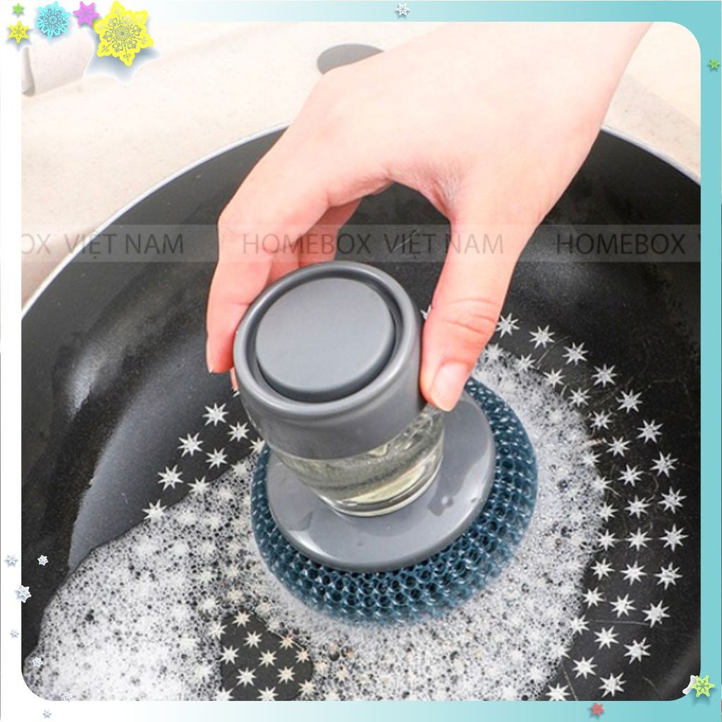 BÀN CHẢI CỌ XOONG NỒI, CỌ BẾP - CỌ RỬA BÁT ĐĨA CÓ BÌNH ĐỰNG XÀ PHÒNG - Dụng Cụ Nhà Bếp Cọ Xoong Nồi Thông Minh AK589