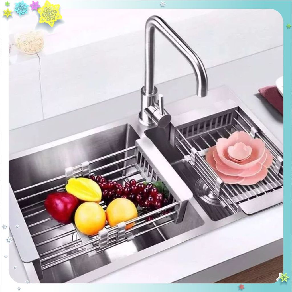 KỆ GIÁ RỔ GÁC BỒN RỬA CHÉN BÁT ĐĨA INOX 304 LOẠI DÀY - Rổ Gác Chậu Rửa Bát Bát Tiện Lợi