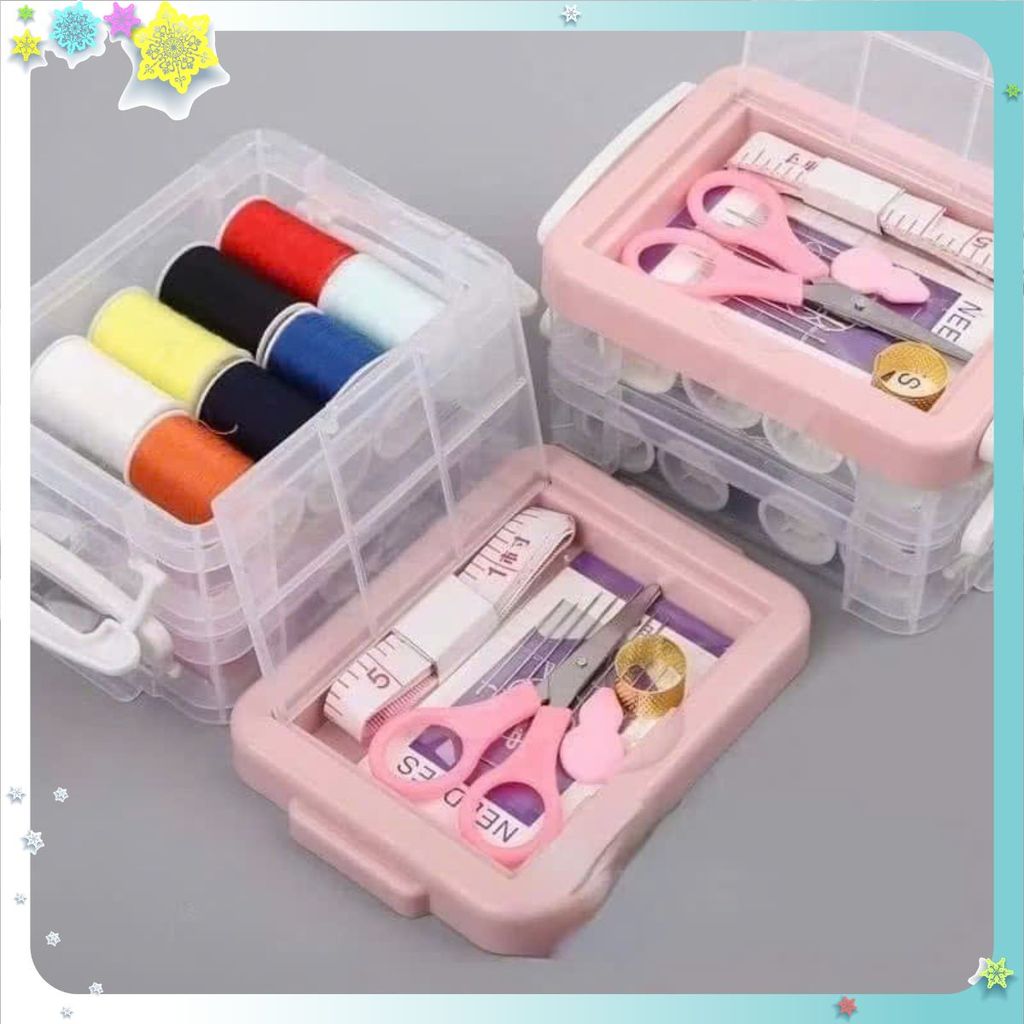 Bộ Kim Chỉ Khâu Vá Mini Cấp Tốc - Hộp Kim Chỉ Đa Năng 2 Tầng Đầy Đủ Dụng Cụ Vá - HỘP KIM CHỈ ĐA NĂNG NHỎ GỌN MÀ ĐẦY ĐỦ