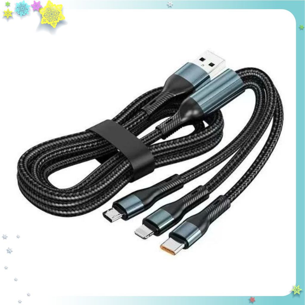 CÁP SẠC NHANH - Dây Sạc Tự Ngắt Bọc Dù 100W Tích Hợp 3 Cổng Micro Usb Type C 3In1