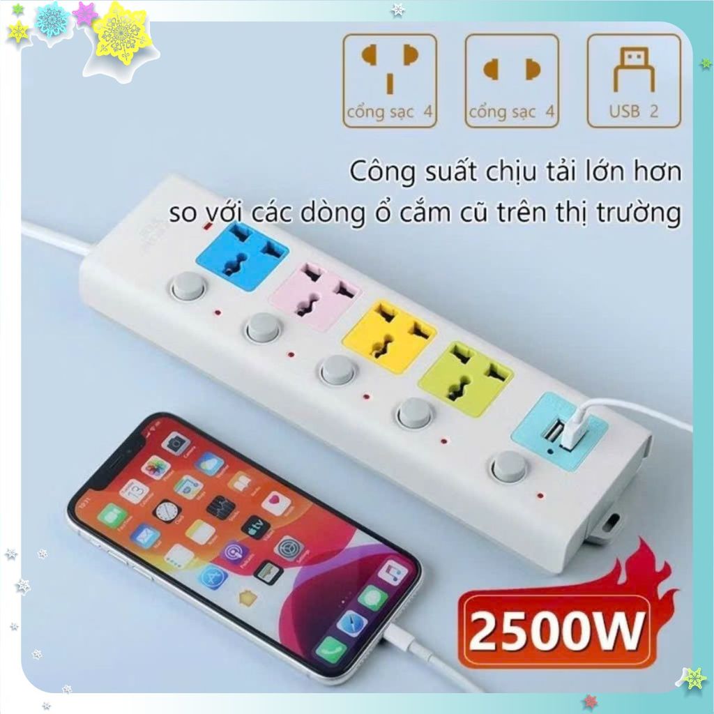 Ổ Cắm Điện Usb Cao Cấp Đa Năng 2500w-Ổ Điện Chống Giật An Toàn - Ổ CẮM ĐIỆN USB ĐA NĂNG CÔNG SUẤT CAO THÔNG MINH