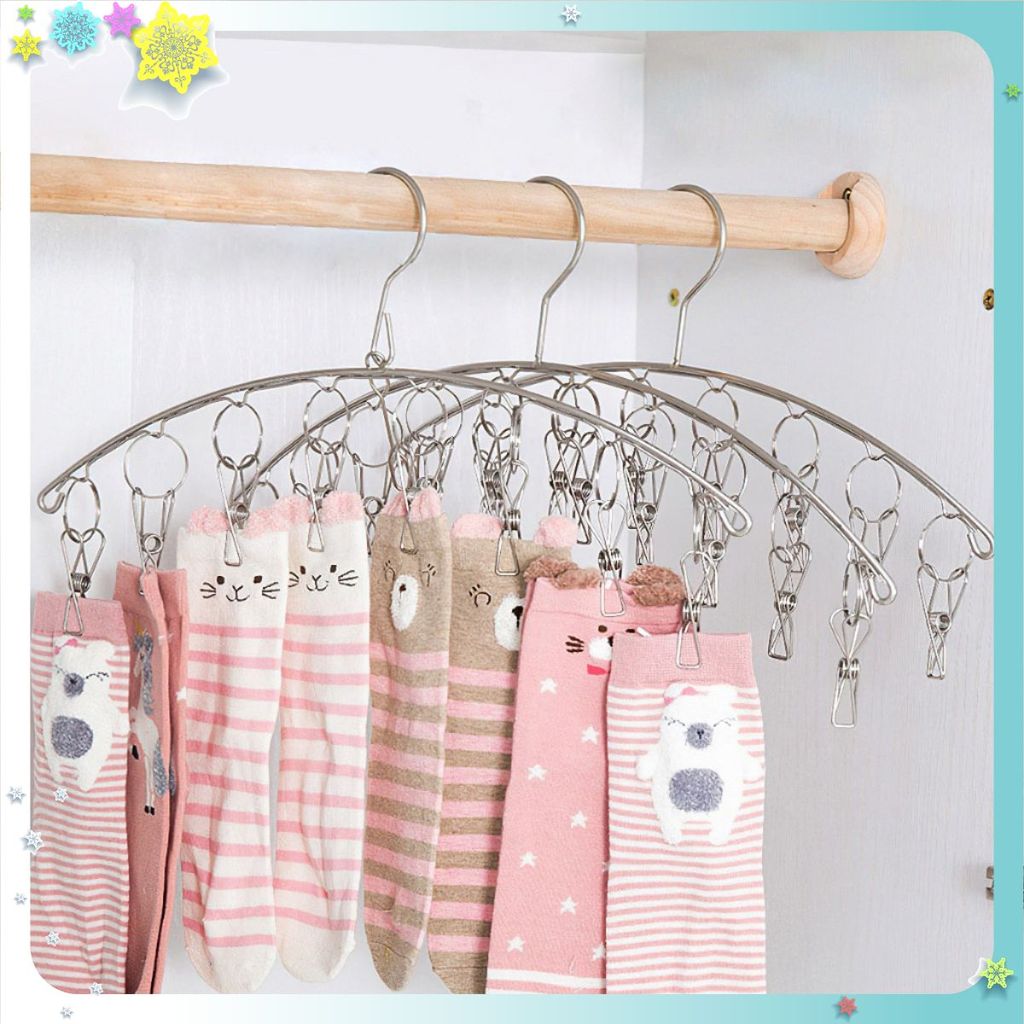 Móc Thép Không Gỉ Để Treo Quần Áo Trẻ Em- Khăn Tay- Tất- Đồ Lót - MÓC TREO ĐỒ 10 KẸP ĐA NĂNG