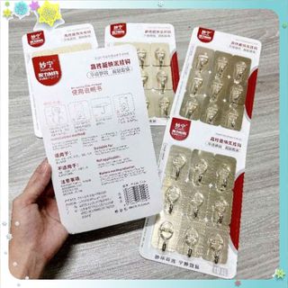 Vỉ Móc Dán Tường Siêu Dính Treo Quần Áo Khăn Túi Xách Vật Dụng Nhà Bếp - VỈ 9 MÓC CHỮ NHẬT NHỎ GỌN MA: MOC DAN
