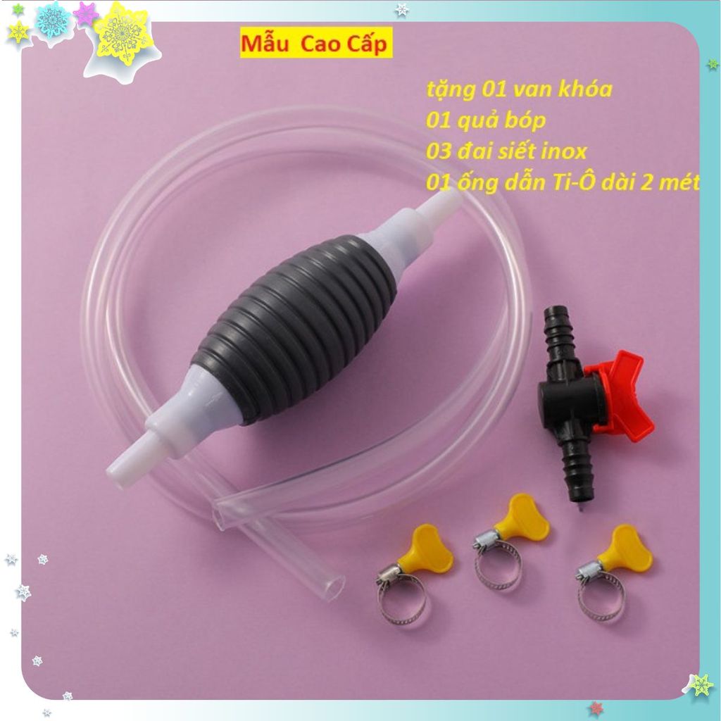 Ống hút xăng dầu chất lỏng bóp tay Cao cấp dây dài tổng 1M tặng kèm Van Khoá - HÚT CHẤT LỎNG BÓP TAY