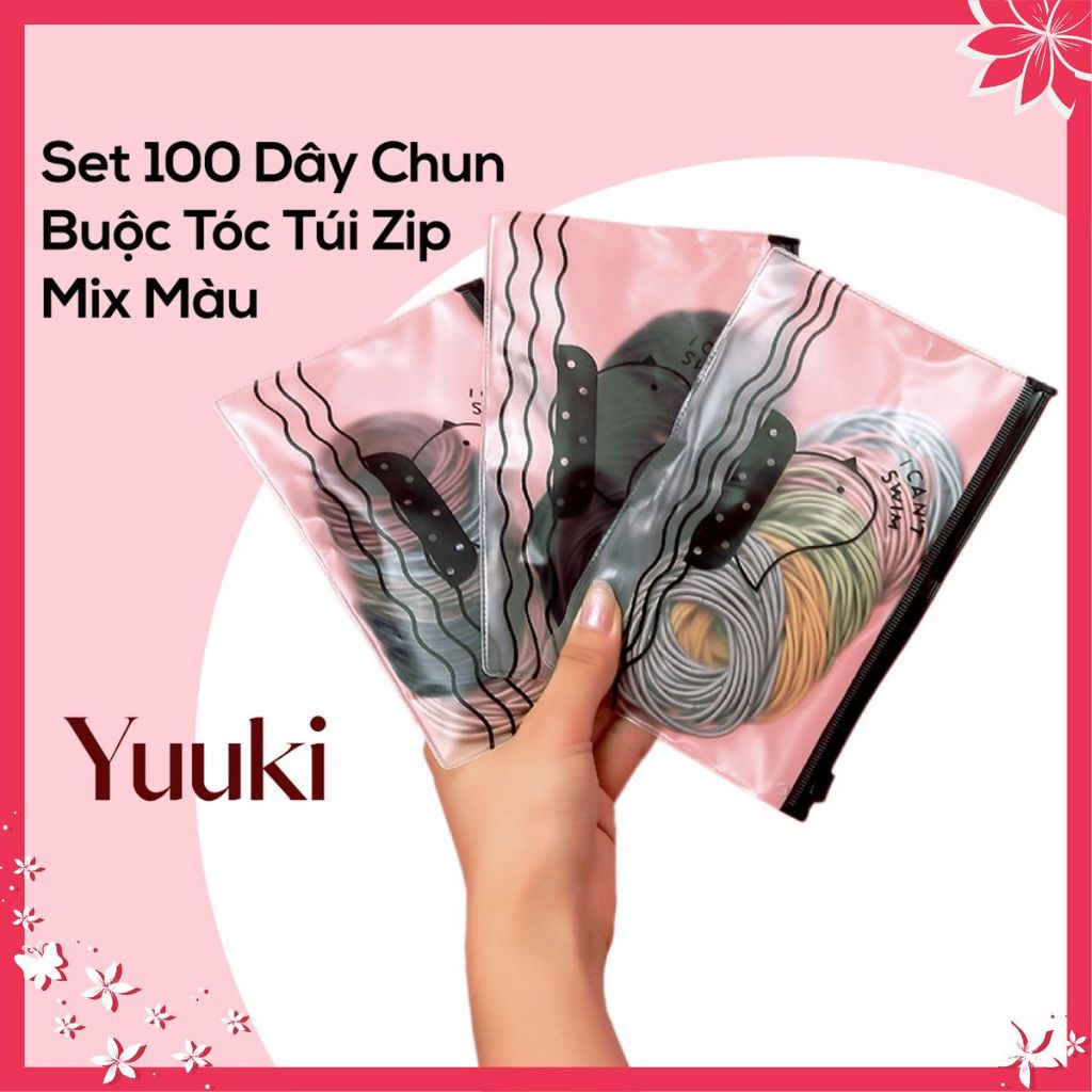 Set 100 Dây Chun Buộc Tóc Trơn Dựng Túi Zip Mix Màu - DÂY BUỘC TÓC NHIỀU MẦU.
