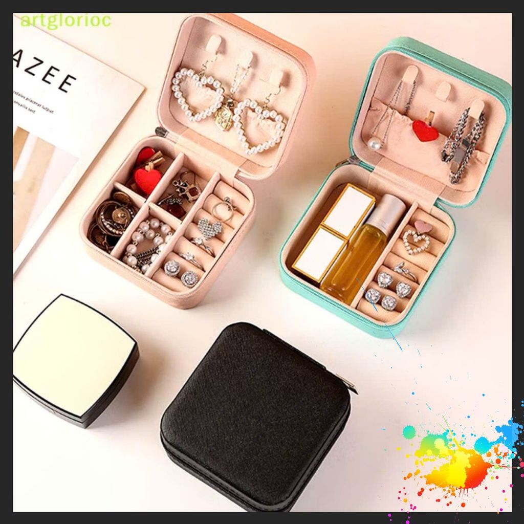 HỘP ĐƯNHJ TRANG SỨC VUÔNG - Hộp Đựng Trang Sức Bằng Vải Nhung Có Dây Khóa Kéo Tiện Dụng Khi Đi Du Lịch KT 10x10x5CM