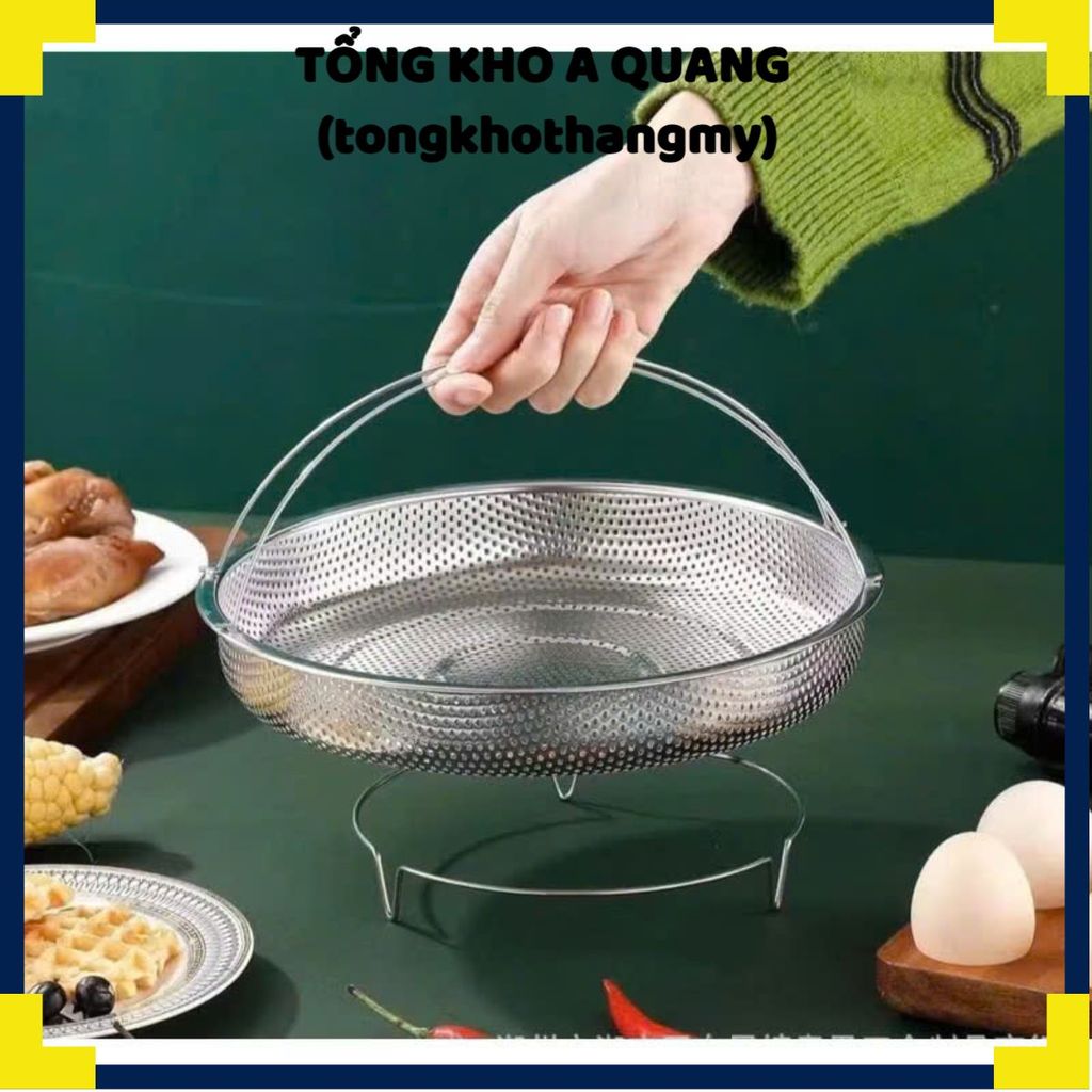 Vỉ Hấp Inox 304 Kèm Đế Tháo Rời Có Tay Cầm Chống KT 23CM , Rổ Hấp Bằng Thép Không Gỉ - KHAY HẤP ĐỒ ĂN - KHAY VI HAP DO