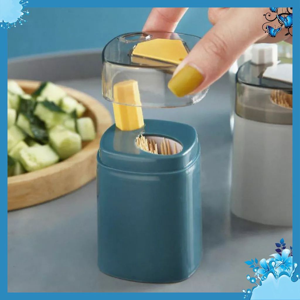 COMBO HỘP LỌ ĐỰNG TĂM XỈA RĂNG TỰ ĐỘNG BỘ ĐỒ BÀN ĂN THÔNG MINH - Hũ Tăm Nhấn Nút Lấy Tăm
