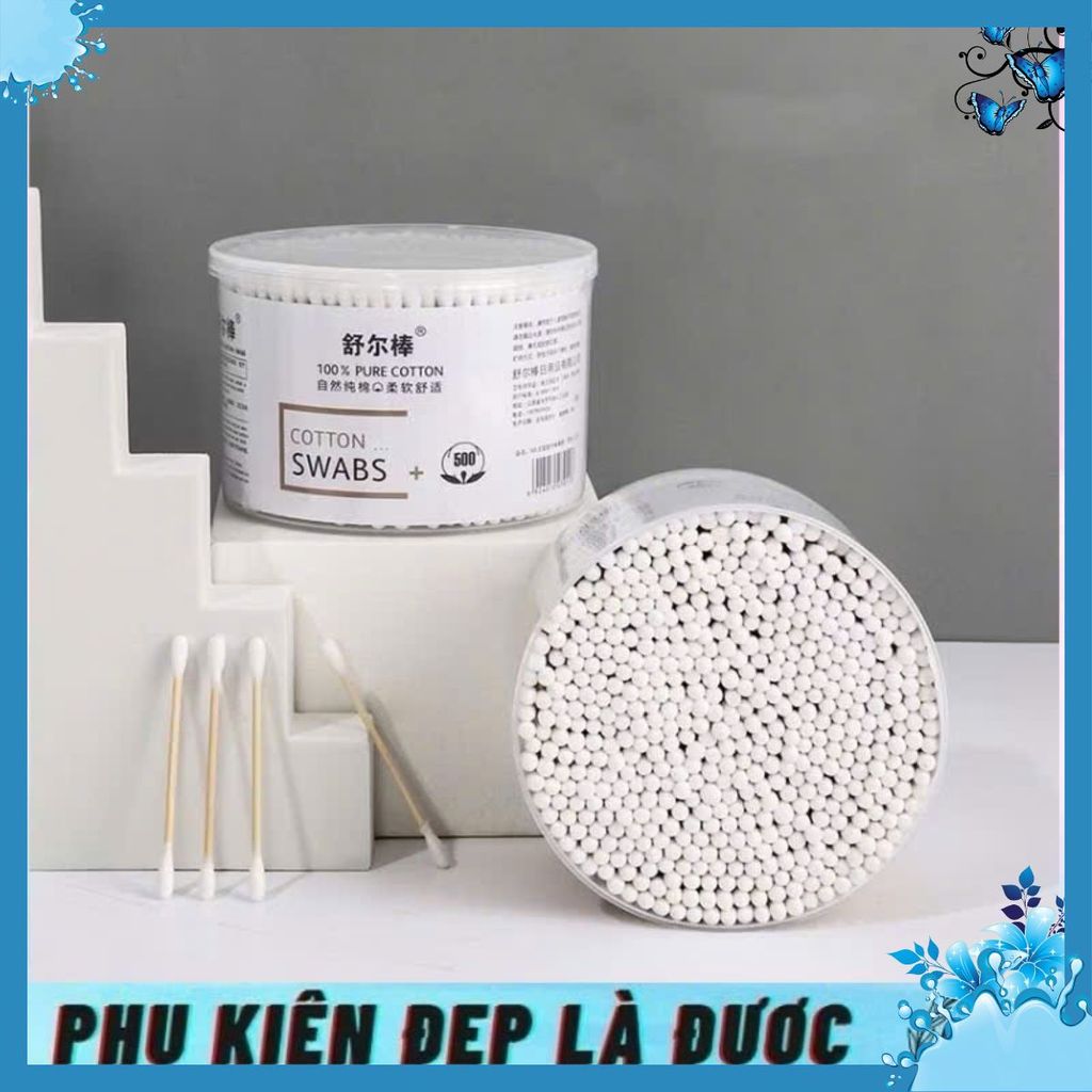 HỘP 500 TĂM BÔNG THÂN GỖ - Hộp Lớn 500 Que Tăm Bông Y Tế - Tăm Bông Trang Điểm- Spa - Bông Ngoáy Tai Que Gỗ