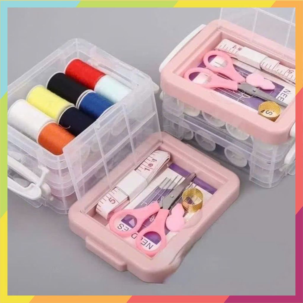 Bộ Kim Chỉ Khâu Vá Mini Cấp Tốc - Hộp Kim Chỉ Đa Năng 2 Tầng Đầy Đủ Dụng Cụ Vá - HỘP KIM CHỈ ĐA NĂNG NHỎ GỌN MÀ ĐẦY ĐỦ