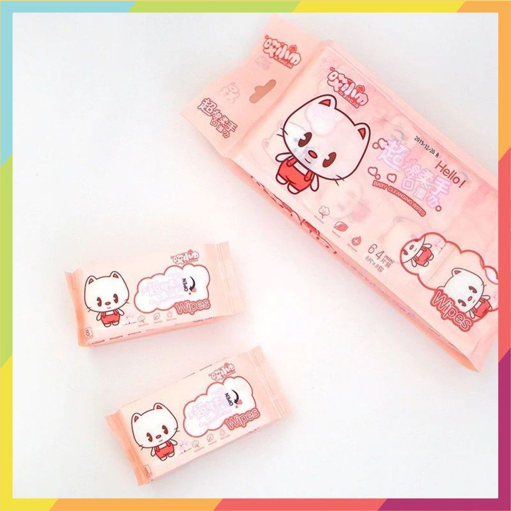 SET 8 GÓI/ 64 TỜ KHĂN GIẤY ƯỚT MINI BỎ TÚI TIỆN LỢI - Khăn Ướt Tiện Dụng