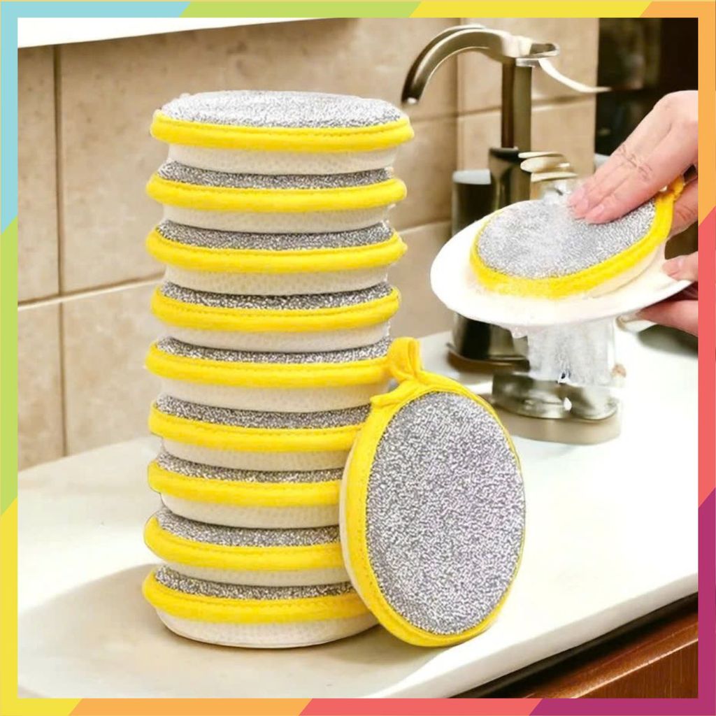 [COMBO 10] Miếng Rửa Chén Tròn 2 Mặt Có Xốp Và Nhám - Cọ Chà Xoong 2 Mặt Lưới Cứng Cáp - MIẾNG CỌ BỌT BIỂN NHÀ BẾP 2IN1