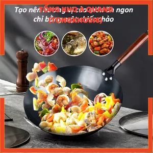 CHẢO XÀO SIZE 34 - Chảo Thép chống dính Chiên Xào,Chảo thép tôi sẵn kháng rỉ, Chảo Chống Dính Cán Gỗ Cao CẤP I CHÃOXAO