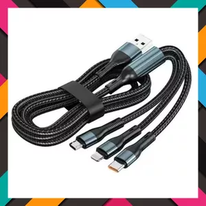CÁP SẠC NHANH - Dây Sạc Tự Ngắt Bọc Dù 100W Tích Hợp 3 Cổng Micro Usb Type C 3In1