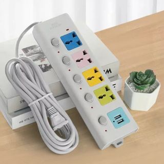 Ổ CẮM ĐIỆN USB ĐA NĂNG CAO CẤP - Phích Cắm Chống Giật Dây Dài 4m- 2 Cổng Cắm USB Có Chốt An Toàn Tiện Dụng