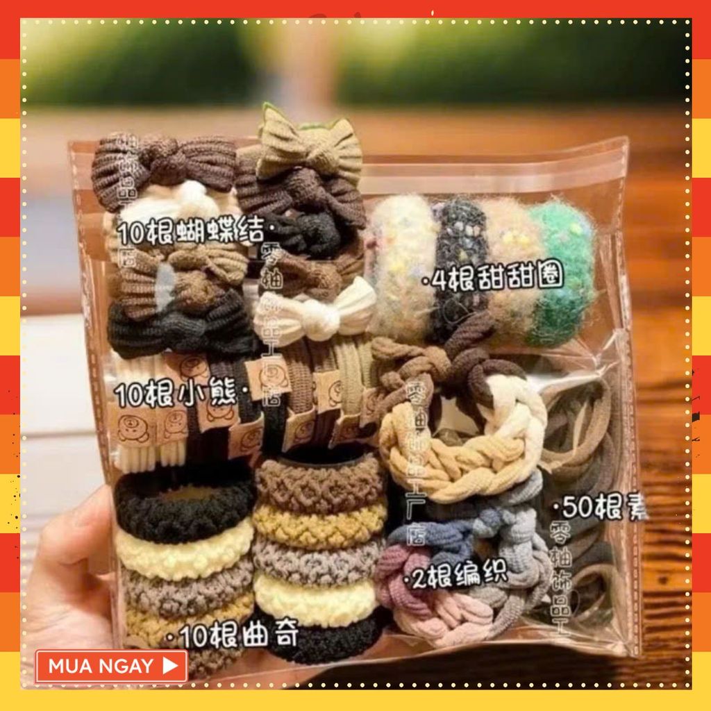 Dây Buộc Tóc 136 Chi Tiết Siêu Bền Đàn Hồi Cao Phong Cách Mới- SET DÂY BUỘC TÓC 136 CHI TIẾT - MÃ: CHUNCOTBUOCTOC136
