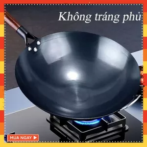 CHẢO SÂU LÒNG SIZE 32 - Chảo Xào chống dính Chiên Xào - Chảo thép tôi sẵn kháng rỉ Chảo Chống Dính Cán Gỗ Sồi CAO CẤP