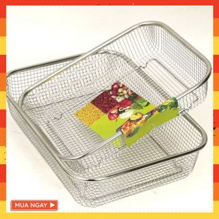 Rổ inox đa năng dày đẹp - hình chữ nhật inox xịn không gỉ sét - RỔ LƯỚI INOX - MÃ: RO883