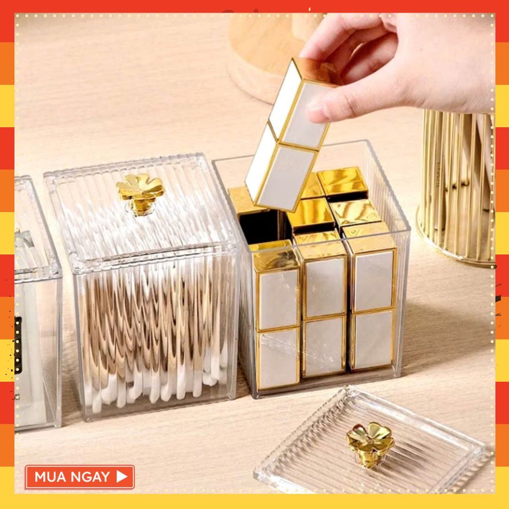 HỘP NHỰA ĐA NĂNG TRONG SUỐT- Hộp đựng tăm bông- hộp đựng bông tẩy trang có nắp trong suốt- đựng đồ đa năng cao cấp : HỘP