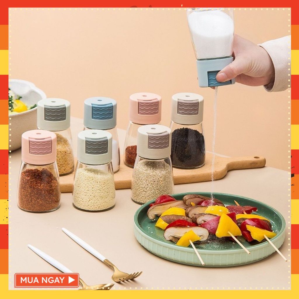 COMBO LỌ ĐỰNG GIA VỊ THỦY TINH NHÀ BẾP 180ML CÓ NÚT BẤM THÔNG MINH ĐIỀU CHỈNH ĐỊNH LƯỢNG - Hũ Đựng Gia Vị Cao Cấp