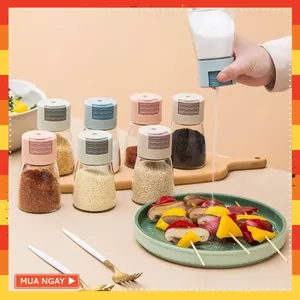 COMBO LỌ ĐỰNG GIA VỊ THỦY TINH NHÀ BẾP 180ML CÓ NÚT BẤM THÔNG MINH ĐIỀU CHỈNH ĐỊNH LƯỢNG - Hũ Đựng Gia Vị Cao Cấp