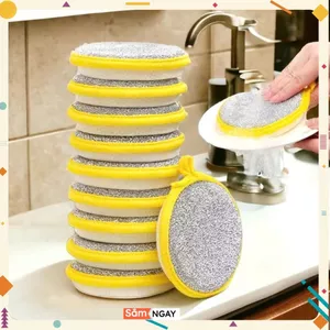 Miếng Rửa Chén Tròn 2 Mặt Có Xốp Và Nhám - Cọ Chà Xoong 2 Mặt Lưới Cứng Cáp - MIẾNG CỌ BỌT BIỂN NHÀ BẾP 2IN1