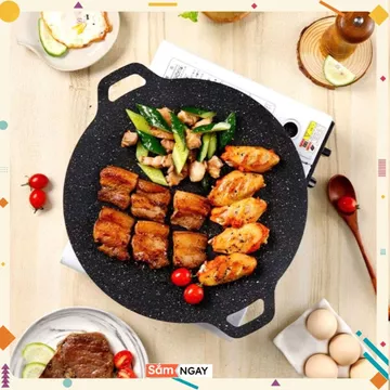 CHẢO GANG SIZE 34 - Chảo đá nướng đá chảo chống dính size 34 cm chảo đá chống dính hàn quốc chao đa nướng chảo nướng đá