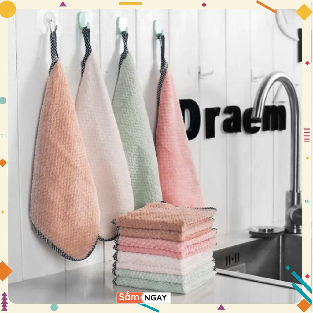 COMBO KHĂN TREO LAU TAY - Khăn Lau Nhà Bếp Cách Nhiệt- Thấm Hút Nước- Khăn Rửa Chén - Khăn Lau Vệ Sinh Lau Bếp 2 Mặt