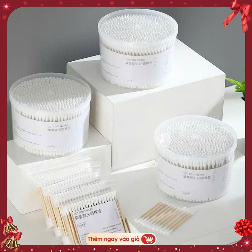 HỘP 500 TĂM BÔNG THÂN GỖ - Hộp Lớn 500 Que Tăm Bông Y Tế- Tăm Bông Trang Điểm- Spa- Bông Ngoáy Tai Que Gỗ - M95