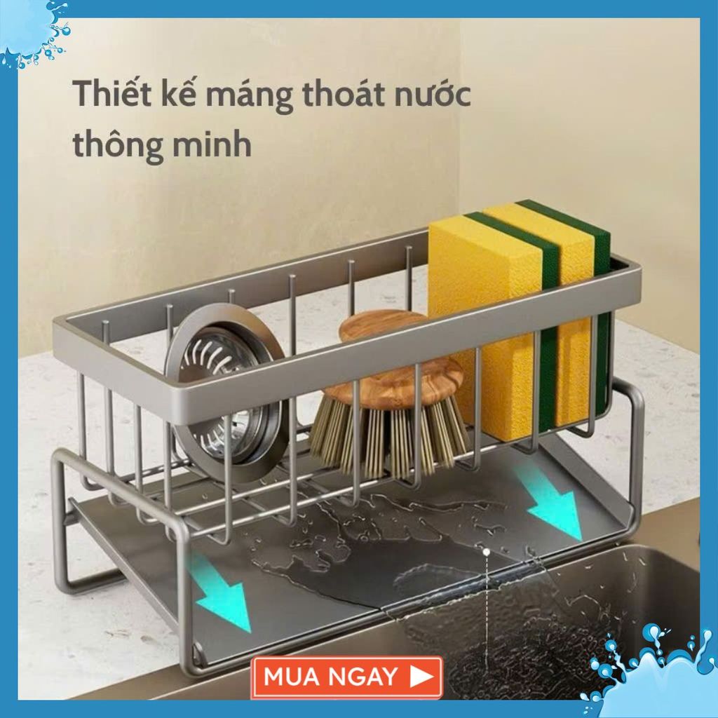 Giá Đựng Giẻ Rửa Bát Cao Cấp- Kệ Inox Đựng Đồ Rửa Chén Có Khay Hứng Nước Tháo Lắp Dễ Dàng - KHAY ĐỰNG ĐỒ NHÀ BẾP ĐA NĂNG