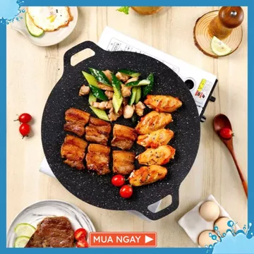 CHẢO GANG SIZE 34 - Chảo đá nướng đá chảo chống dính size 34 cm chảo đá chống dính hàn quốc chao đa nướng chảo nướng đá