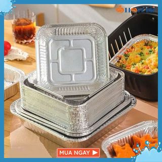 SET 10 Khay Giấy Bạc Lót Nồi Chiên Không Dầu - KHUÔN GIẤY BẠC CHỮ NHẬT 410ML - MÃ: KHUON GIAY BAC
