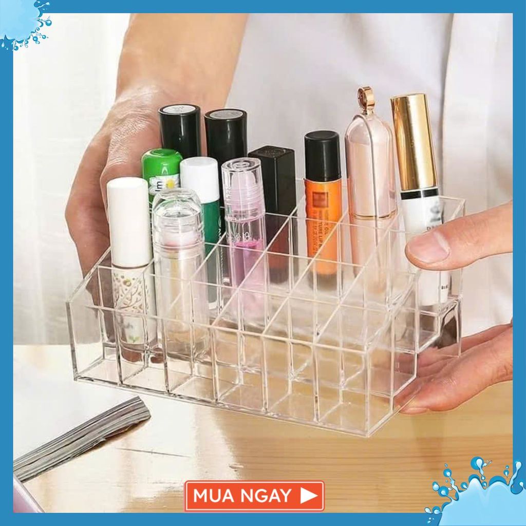 Khay Đựng Son 24 Ô Trong Suốt Xịn Xò-Kệ Mỹ Phẩm Mica Nhiều Ngăn Đa Năng - KỆ SON MÔI ĐỂ BÀN SANG TRỌNG GỌN GÀNG