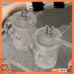 Ly Thủy Tinh Giữ Nhiệt Cao Cấp-Cốc Hình Gấu Bearbrick Có Nắp Thủy Tinh - LY THỦY TINH CHỊU NHIỆT 400ML CÓ NẮP GẤU