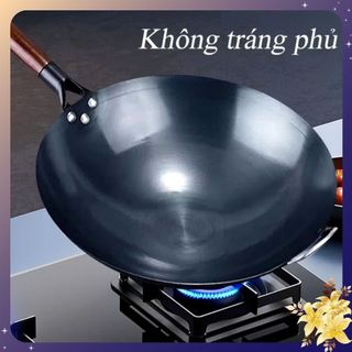 CHẢO SÂU LÒNG SIZE 32 - Chảo Xào chống dính Chiên Xào - Chảo thép tôi sẵn kháng rỉ Chảo Chống Dính Cán Gỗ Sồi CAO CẤP
