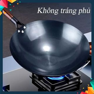CHẢO SÂU LÒNG SIZE 32 - Chảo Xào chống dính Chiên Xào - Chảo thép tôi sẵn kháng rỉ Chảo Chống Dính Cán Gỗ Sồi CAO CẤP