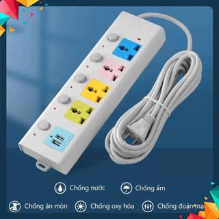Ổ CẮM ĐIỆN USB ĐA NĂNG CAO CẤP - Phích Cắm Chống Giật Dây Dài 4m- 2 Cổng Cắm USB Có Chốt An Toàn Tiện Dụng