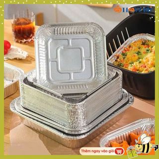 SET 10 Khay Giấy Bạc Lót Nồi Chiên Không Dầu - KHUÔN GIẤY BẠC CHỮ NHẬT 410ML - MÃ: KHUON GIAY BAC