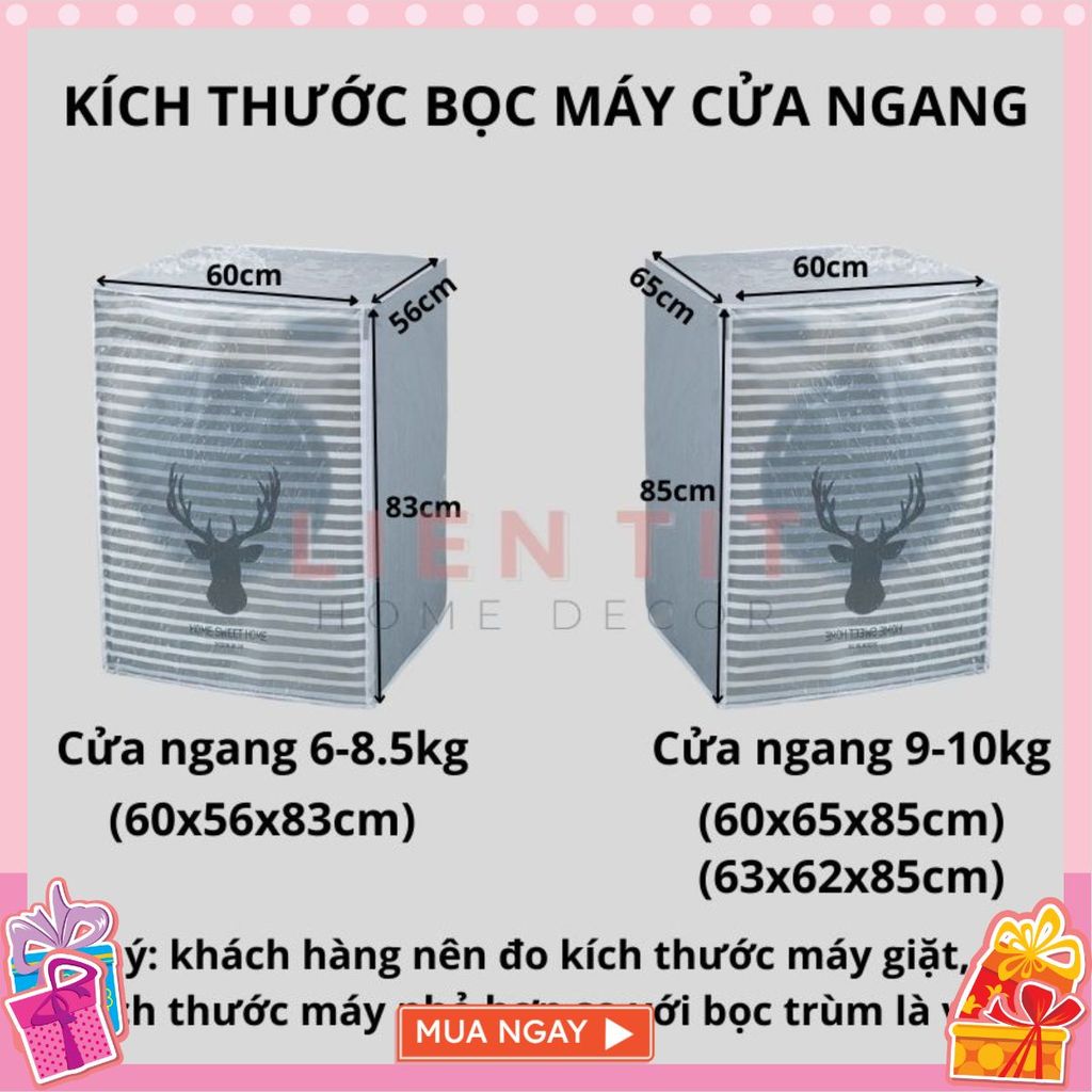 BỌC MÁY GIẶT CỬA NGANG CỬA TRÊN LOẠI DÀY CHỐNG BỤI CHỐNG NƯỚC - Áo Trùm Máy Giặt 7- 8- 9- 10kg Che Phủ Kín Thân Máy