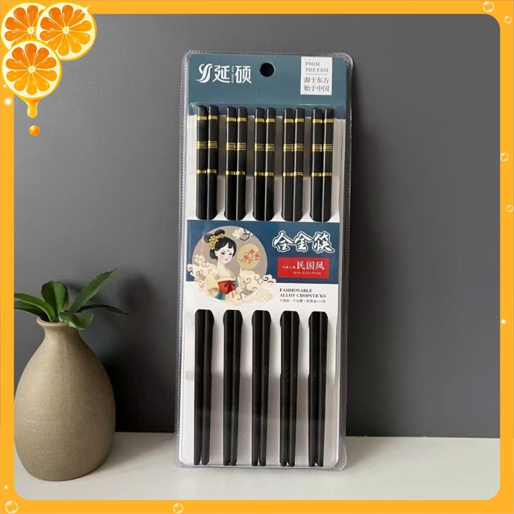 Vỉ Đũa Nhựa Chống Nấm Mốc Chịu Nhiệt Tốt - Đũa Nhựa Kháng Khuẩn 3 Sọc Không Mùi - SET 10 ĐŨA NHỰA CHẤT LIỆU AN TOÀN