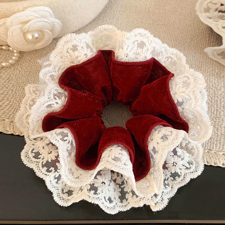 Scrunchies phối ren 4 tầng bigsize Vintage, Scrunchies nhiều lớp xoè to dễ thương SCNR4T