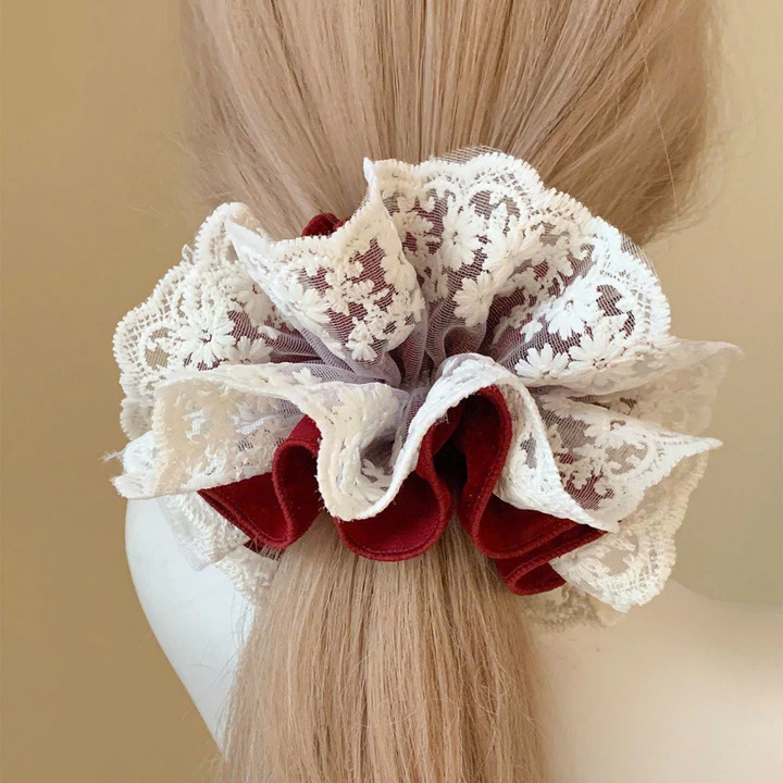 Scrunchies phối ren 4 tầng bigsize Vintage, Scrunchies nhiều lớp xoè to dễ thương SCNR4T