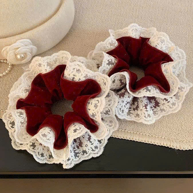 Scrunchies phối ren 4 tầng bigsize Vintage, Scrunchies nhiều lớp xoè to dễ thương SCNR4T