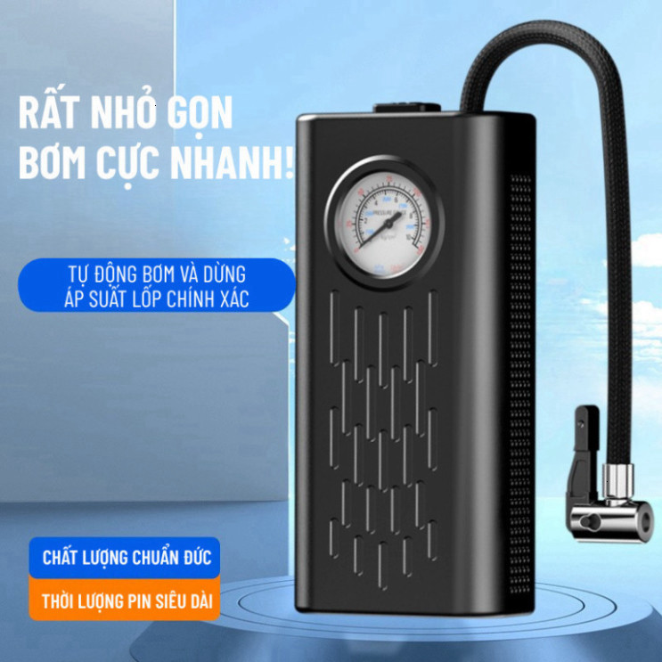 Máy bơm lốp ô tô không dây cầm tay sạc USB ngắt tự động, thiết kế nhỏ gọn công suất lớn