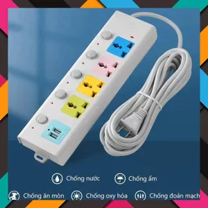 Ổ CẮM ĐIỆN USB ĐA NĂNG CAO CẤP - Phích Cắm Chống Giật Dây Dài 4m- 2 Cổng Cắm USB Có Chốt An Toàn Tiện Dụng