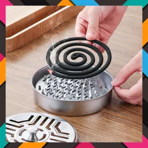 HỘP ĐỰNG NHANG MUỖI - Khay Đựng Hương Muỗi Bằng Thép Không Gỉ Có Nắp Đậy 15*7cm - 9356